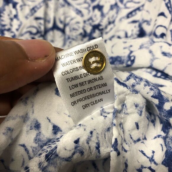 Grand & Greene Blue White Geometric Button-Up Blouse, Size XL - Picture 7 of 7